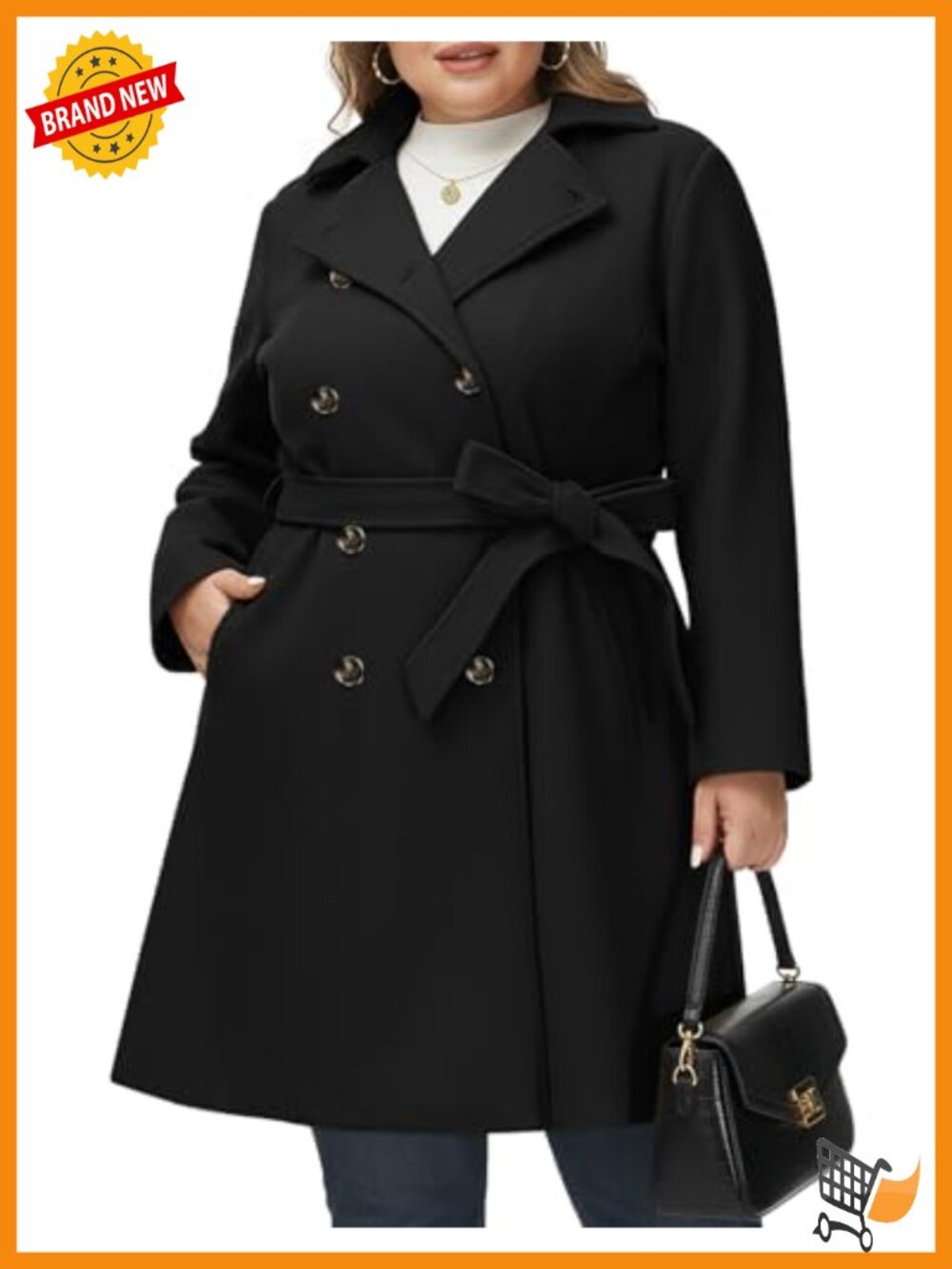 Women's Plus Size Wool Blend Peacoat Double Breasted Belted Winter Coat